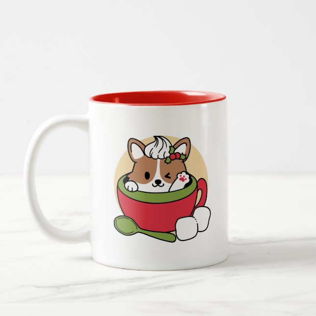 Winterkakaoglas - Niedlicher Hund im Design von Ta Zweifarbige Tasse (Links)