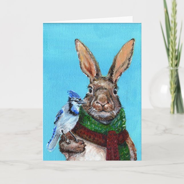 Winterkaninchen mit Blauhäher Karte (Vorderseite)