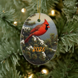Winterkardinal im Schneefall Keramik Ornament