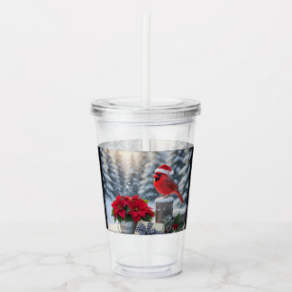 Winterkardinal mit Poinsettia-Acrylbecher Acryltrinkbecher