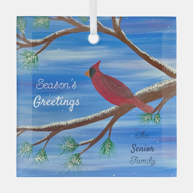 Winterkardinal Ornament Aus Glas (Vorderseite)