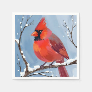 Winterkardinal Rotvogel Aquarellmalerei Serviette