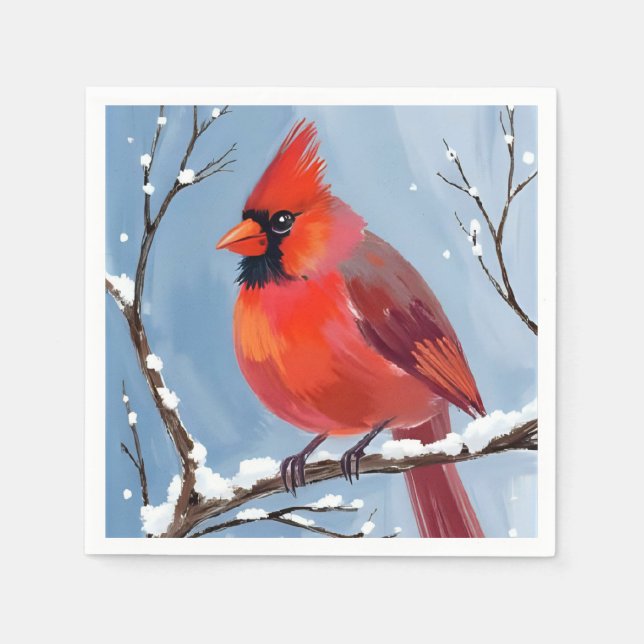 Winterkardinal Rotvogel Aquarellmalerei Serviette (Vorderseite)