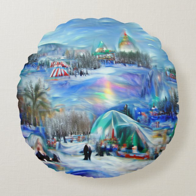 Winterkarneval Rundes Kissen (Vorderseite)