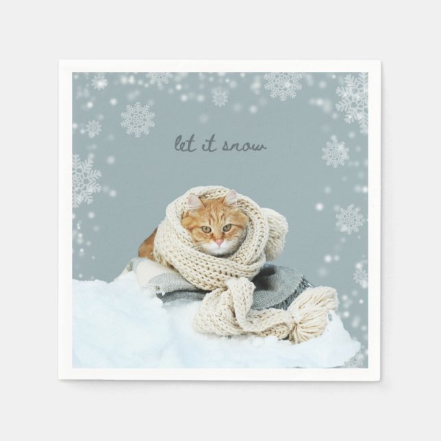Winterkatze zum Schneepapier Napkins Serviette (Vorderseite)