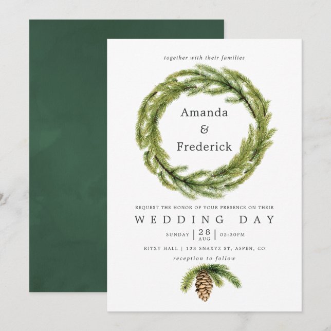 Winterkiefern zum Hochzeitsfeiern Einladung (Vorne/Hinten)