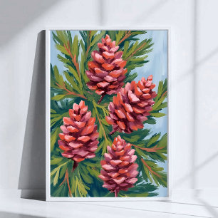 Winterkiefernzapfen   Natur-Aquarellmalerei Poster