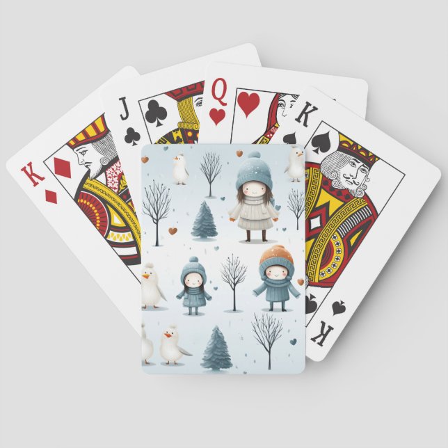 Winterkinder beim Spielen Spielkarten (Rückseite)