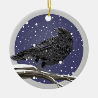 Winterkrähe Keramik Ornament