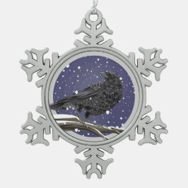 Winterkrähe Schneeflocken Zinn-Ornament