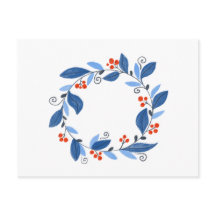 Winterkranz. Blaue Blätter und rote Beeren