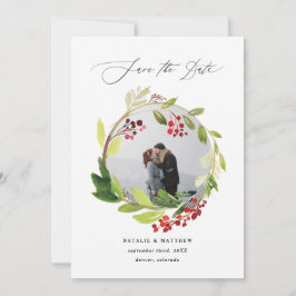 Winterkranz-Foto für Wasserfarben Save the Date Dankeskarte