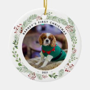 Winterkranz-Hunde Weihnachten im Foto Keramik Ornament