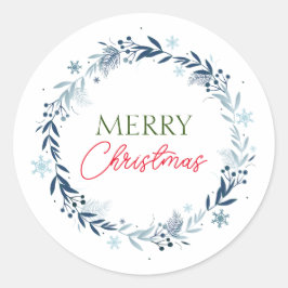 Winterkranz mit frohen Weihnachten Runder Aufkleber