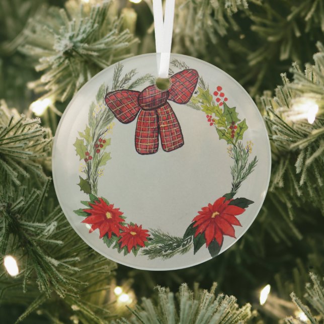 Winterkranz mit Poinsettia und Bow G Ornament Aus Glas (InSitu)