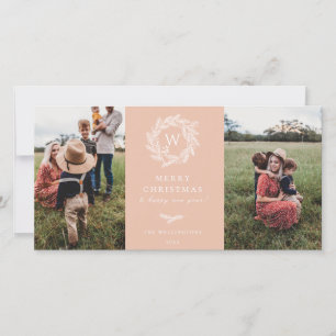 Winterkranz-Monogramm-Feiertag 2 Fotokarte Rosa Feiertagskarte
