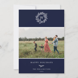 Winterkranz-Monogramm-Urlaubskarte Blue Feiertagskarte