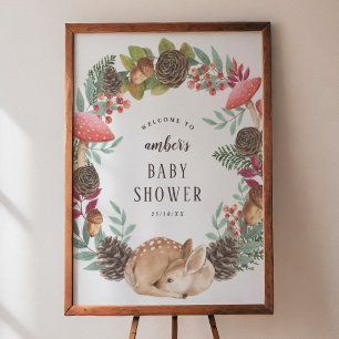 Winterkranz & Reh Wald Baby Shower Willkommen Poster