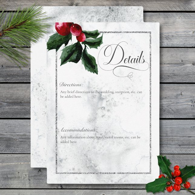 Winterkranz & Roter Kardinal Details Hochzeit Begleitkarte (Winter Wreath & Red Cardinal Details Wedding Enclosure Card)