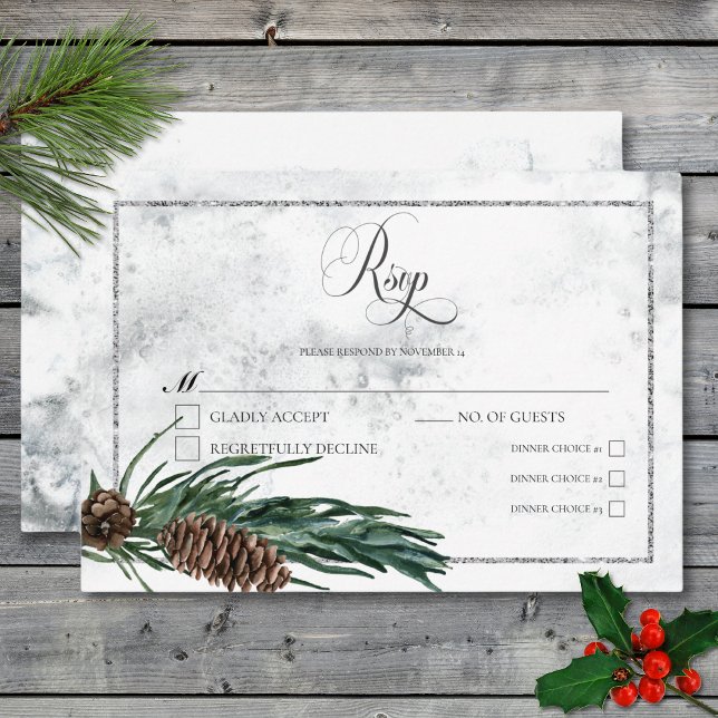 Winterkranz & Roter Kardinal Hochzeitsessen RSVP Karte (Winter Wreath & Red Cardinal Wedding Dinner RSVP Card)