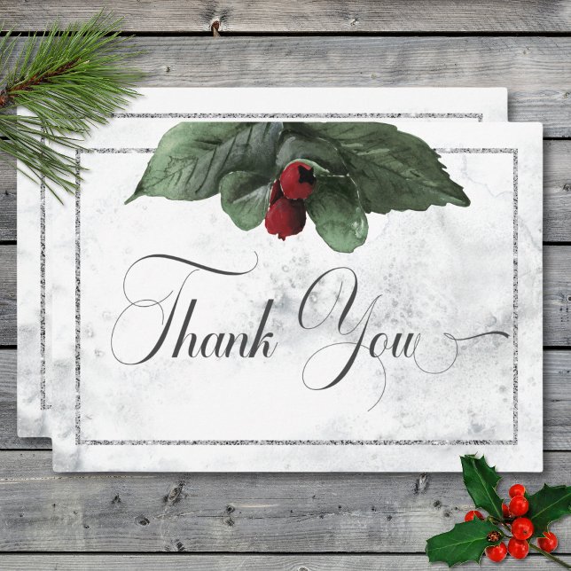 Winterkranz und Rote Kardinal Hochzeit Dankeskarte (Winter Wreath & Red Cardinal Wedding Thank You Card)