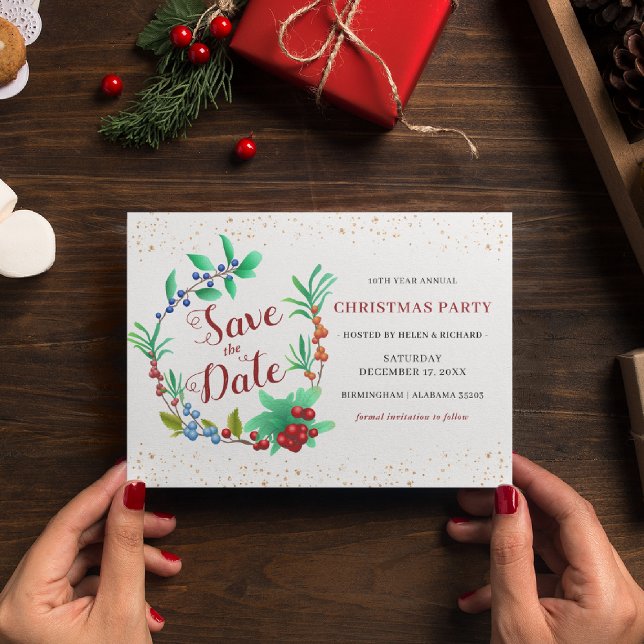 Winterkranz und Weihnachten Save the Date Einladungspostkarte (Von Creator hochgeladen)