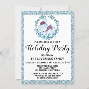 Winterkraut Weihnachtsfeier Blauer Glitzer Einladung