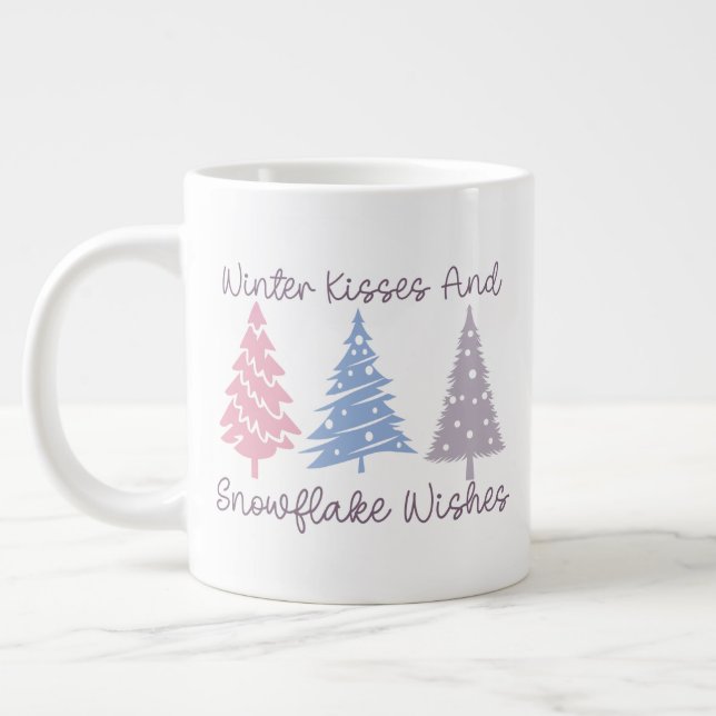 Winterküsse und Snowflake-Wünsche Jumbo-Tasse (Links)