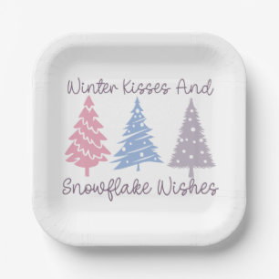 Winterküsse und Snowflake-Wünsche Pappteller