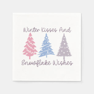 Winterküsse und Snowflake-Wünsche Serviette