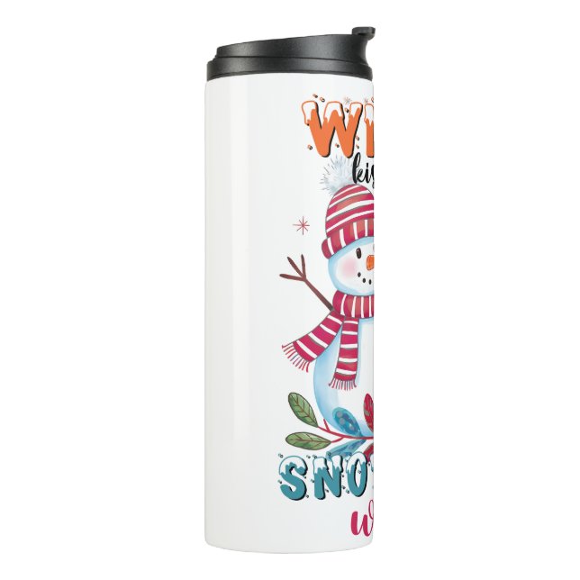 Winterküsse und Snowflake-Wünsche Thermosbecher (Nach links gedreht)