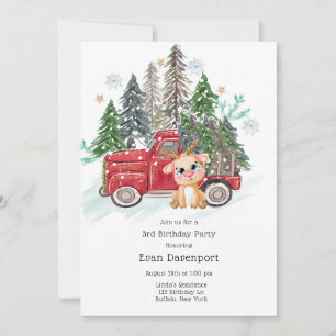 Winterland LKW und Baby Rudolph Geburtstagsfeier Einladung
