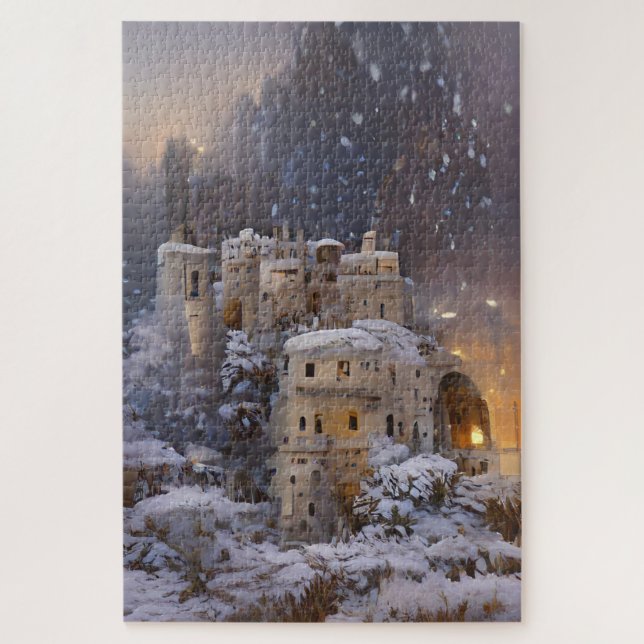 Winterland, Schneeschloss, Retro Burg Malerei Puzzle (Vertikal)