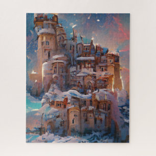 Winterland, Schneeschloss, Retro Burg Malerei Puzzle