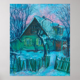 Winterlandschaft Altes Hütte Haus Pastelmalerei Poster