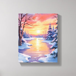 Winterlandschaft am Fluss Sonnenuntergang Schnee A Leinwanddruck