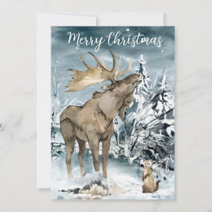 Winterlandschaft Aquarell Elch Weihnachten Postkar