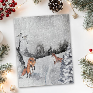 Winterlandschaft Aquarell Füchse Puzzle