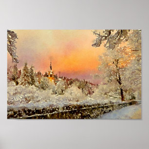 Winterlandschaft Aquarellmalerei Poster