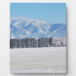 Winterlandschaft aus Bäumen, Schnee und Bergen Fotoplatte