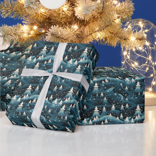 Winterlandschaft Bäume Berge Schnee Geschenkpapier (Feiertage)