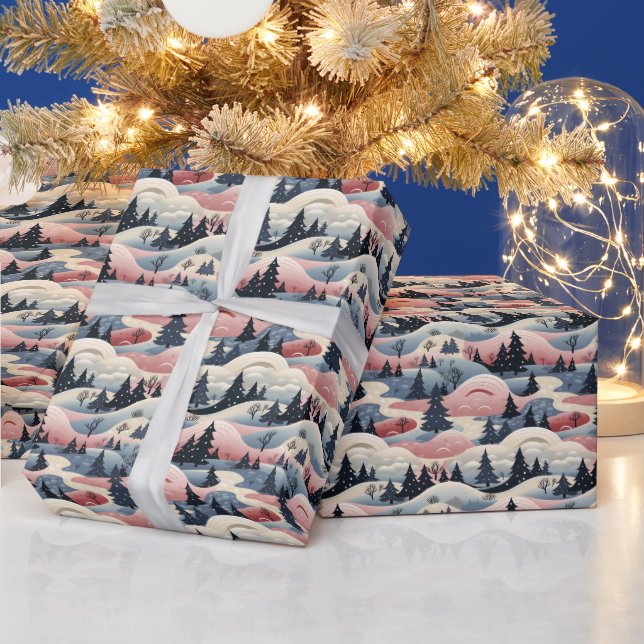 Winterlandschaft Bäume Berge Schnee Geschenkpapier (Feiertage)