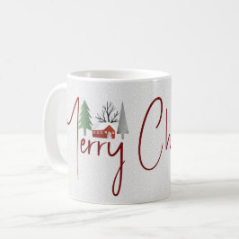 Winterlandschaft, Bäume Frohe Weihnachtstypografie Kaffeetasse
