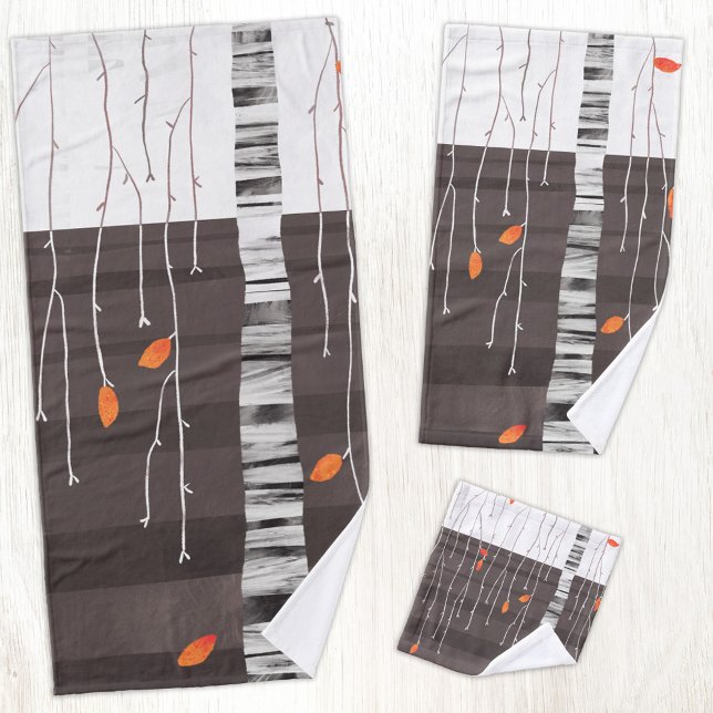 Winterlandschaft Bäume Malerei Badhandtuch Set (Modern autumn fall winter tree abstract art bathroom towel set)
