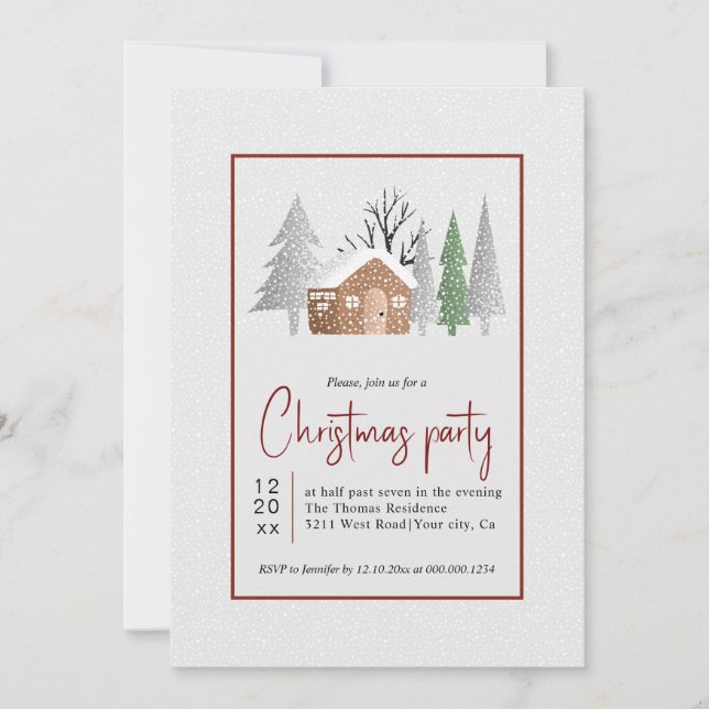 Winterlandschaft, Bäume und Schneefall Weihnachts- Einladung (Vorderseite)