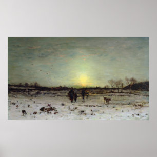 Winterlandschaft bei Sonnenuntergang Poster