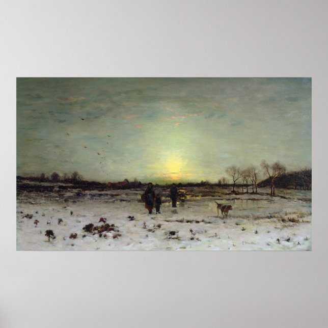 Winterlandschaft bei Sonnenuntergang Poster (Vorne)