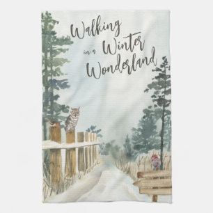 Winterlandschaft Beim Spaziergang in einem Winterw Geschirrtuch