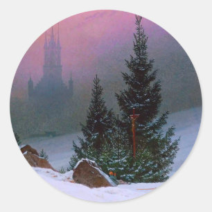 Winterlandschaft Caspar David Friedrich Runder Aufkleber