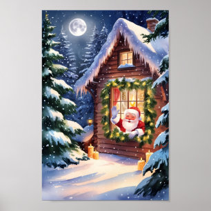 Winterlandschaft der heimeligen Hütte Poster
